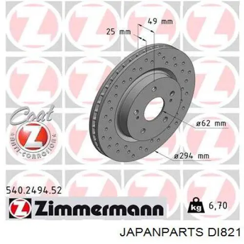 DI821 Japan Parts freno de disco delantero