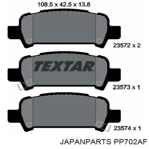 PP702AF Japan Parts pastillas de freno traseras