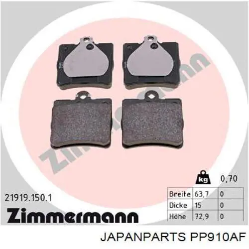 PP-910AF Japan Parts pastillas de freno traseras