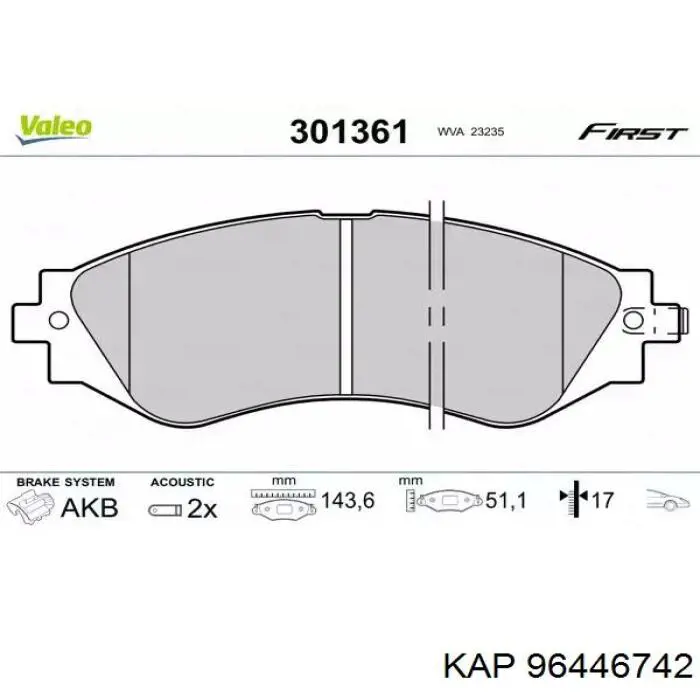 96446742 KAP pastillas de freno delanteras