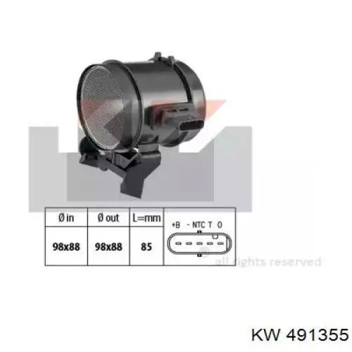 491 355 KW sensor de flujo de aire/medidor de flujo (flujo de aire masibo)