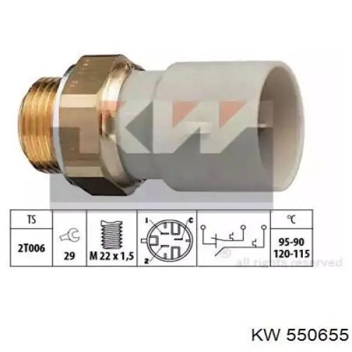 550 655 KW sensor, temperatura del refrigerante (encendido el ventilador del radiador)