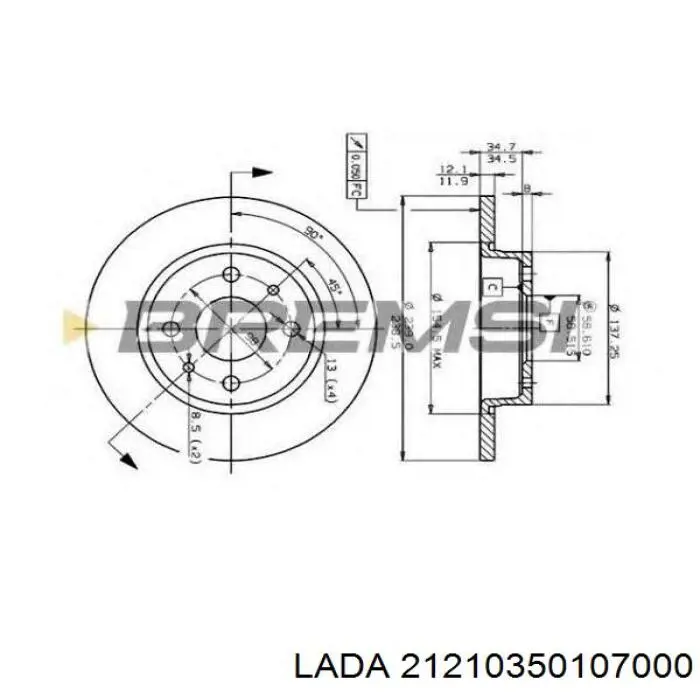 21210350107000 Lada freno de disco delantero