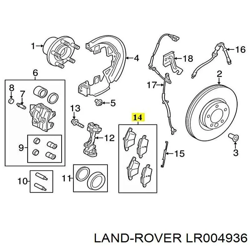 LR004936 Land Rover pastillas de freno delanteras