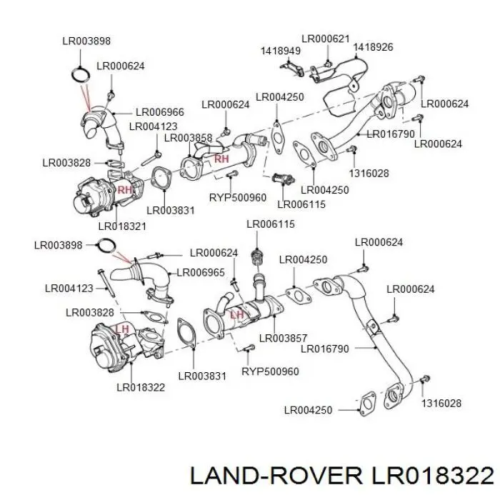 LR018322 Land Rover válvula, agr