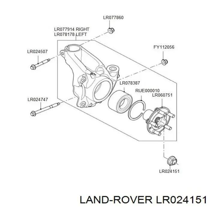 LR024151 Land Rover tuerca, cubo de rueda delantero