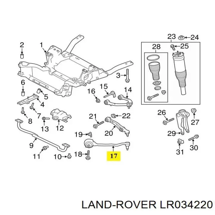  Barra oscilante, suspensión de ruedas delantera, inferior izquierda para Land Rover Range Rover L494