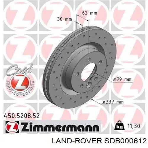 SDB000612 Land Rover freno de disco delantero