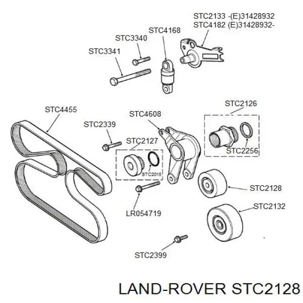 STC2128 Land Rover rodillo, correa trapecial poli v