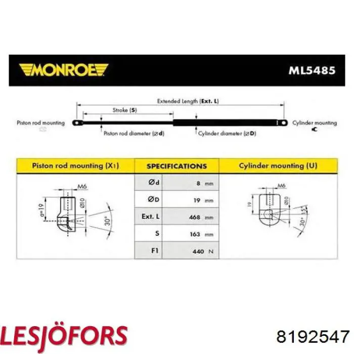 6895080055 Toyota amortiguador de maletero