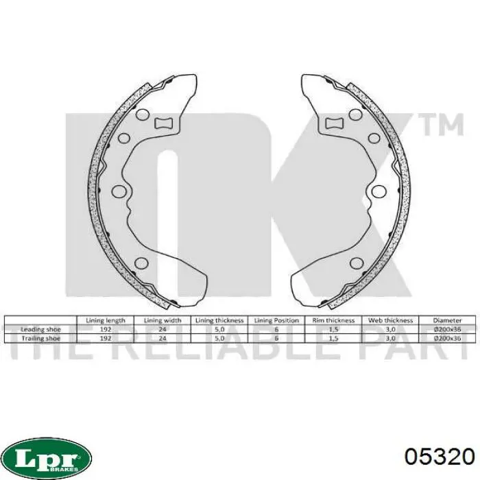 05320 LPR zapatas de frenos de tambor traseras