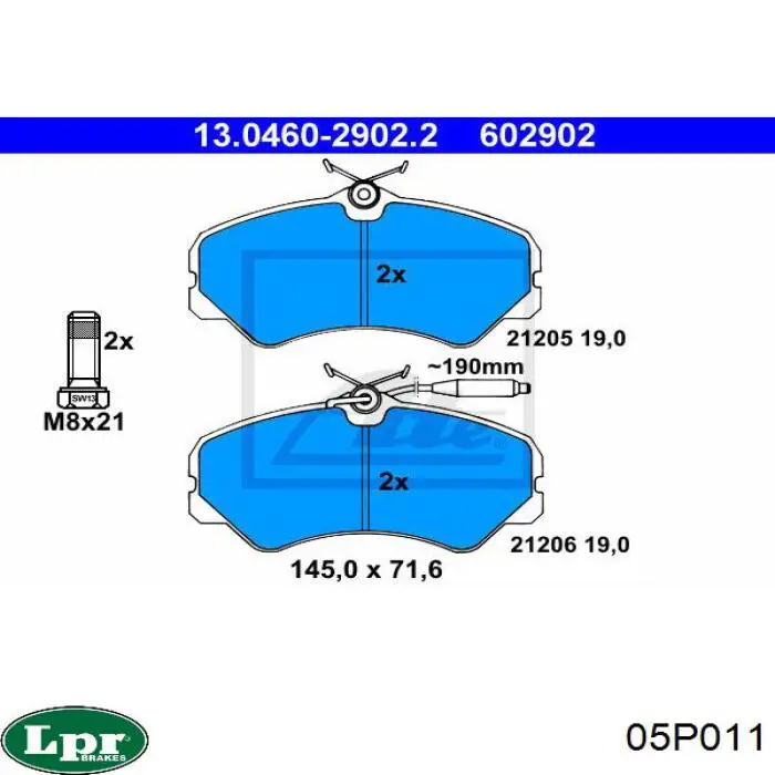 05P011 LPR pastillas de freno delanteras