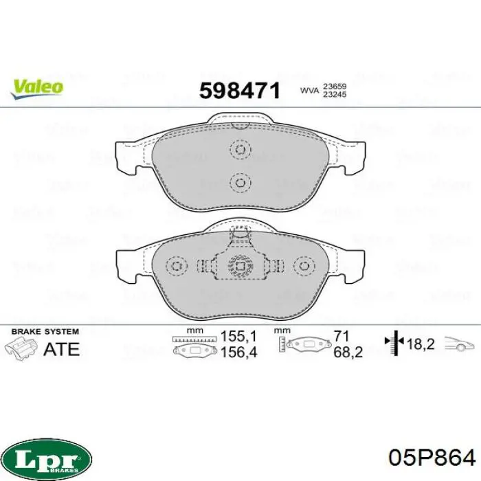 05P864 LPR pastillas de freno delanteras