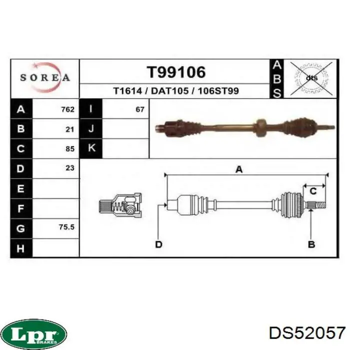 DS52057 LPR árbol de transmisión delantero derecho