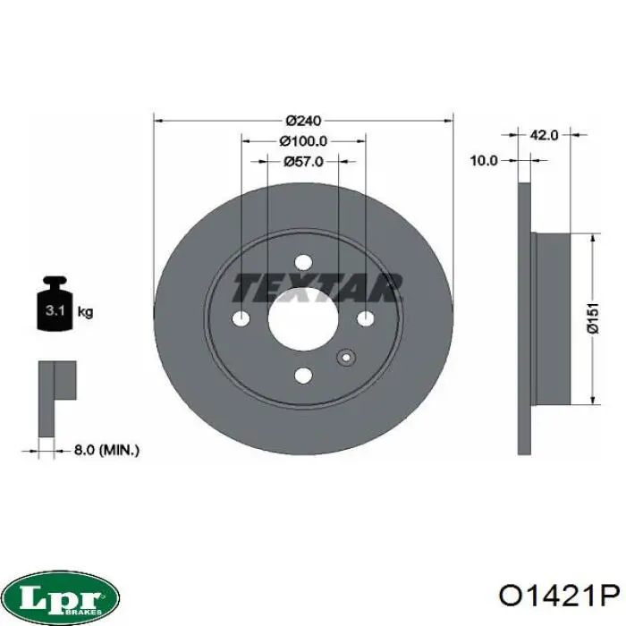O1421P LPR disco de freno trasero