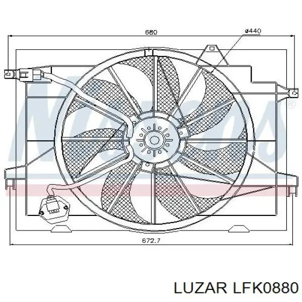 LFK 0880 Luzar difusor de radiador, ventilador de refrigeración, condensador del aire acondicionado, completo con motor y rodete