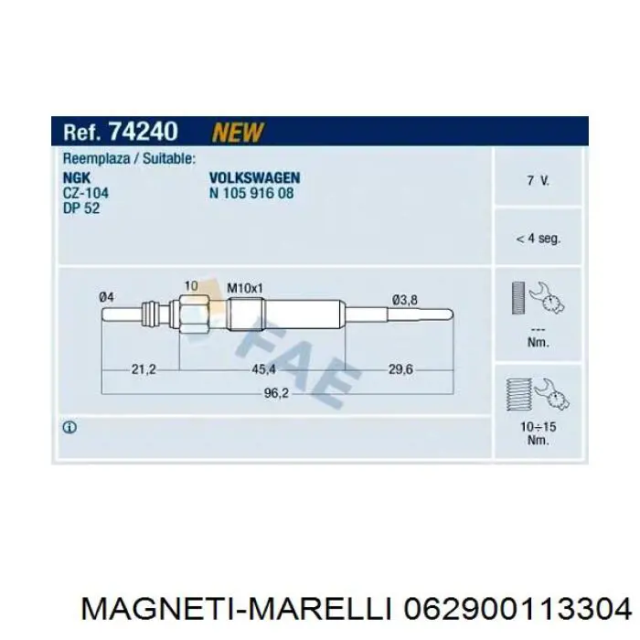 062900113304 Magneti Marelli bujía de incandescencia