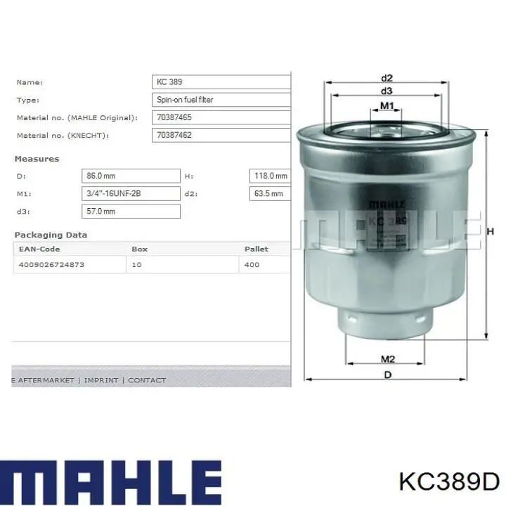 KC389D Mahle Original filtro combustible