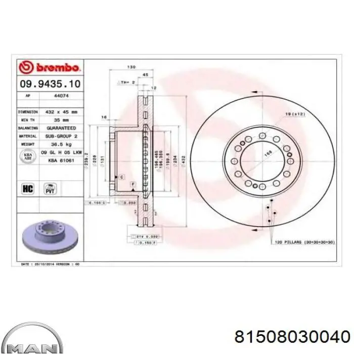 81508030040 MAN freno de disco delantero