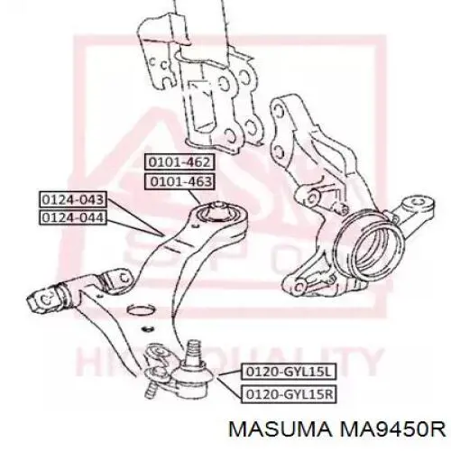 MA9450R Masuma barra oscilante, suspensión de ruedas delantera, inferior derecha