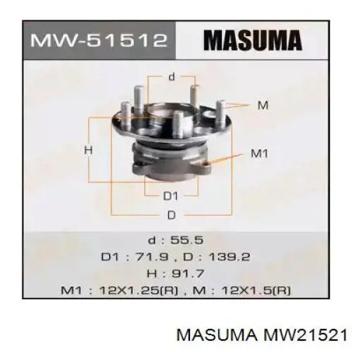 MW21521 Masuma cubo de rueda trasero