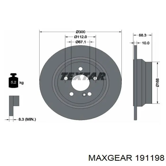 19-1198 Maxgear disco de freno trasero