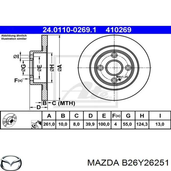 B26Y26251 Mazda disco de freno trasero