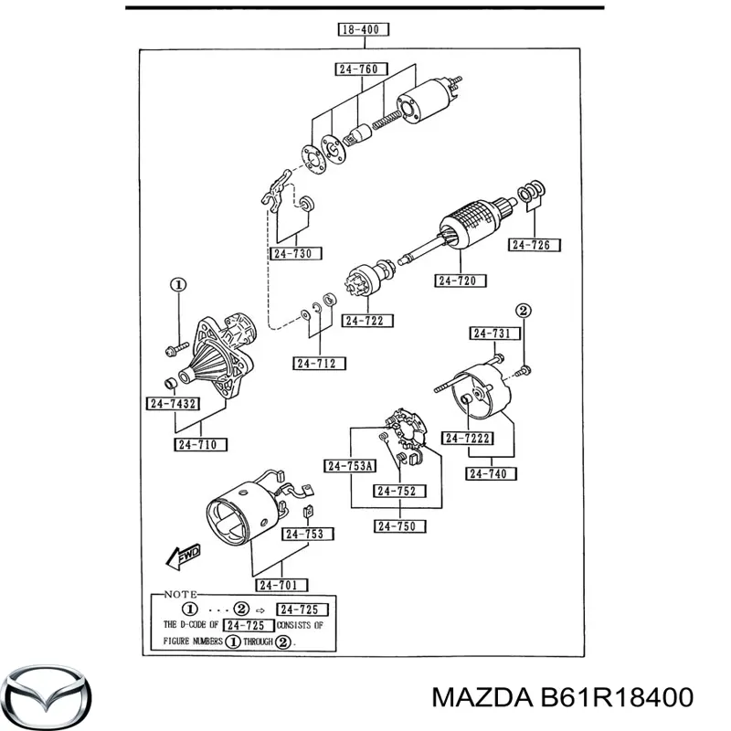 B61R18400 Mazda motor de arranque