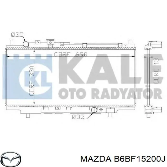 B6BF15200J Mazda radiador refrigeración del motor