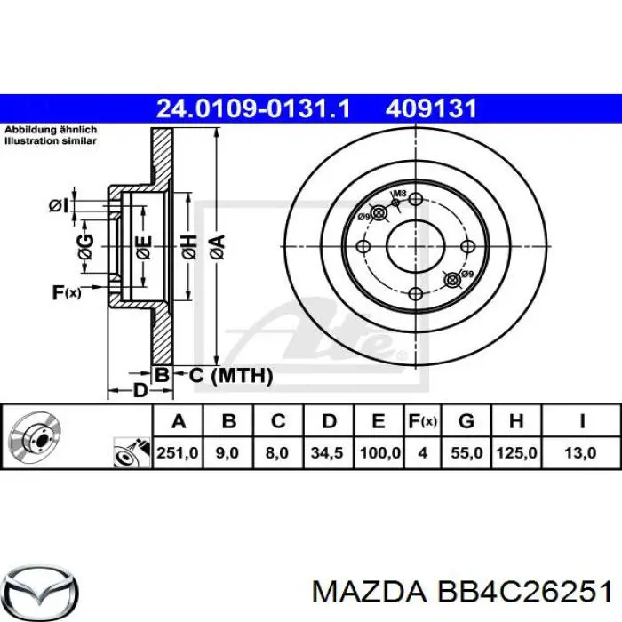 BB4C26251 Mazda disco de freno trasero