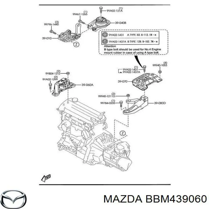 BBM439060 Mazda soporte de motor derecho