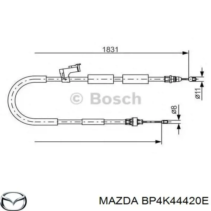 BP4K44420E Mazda cable de freno de mano trasero izquierdo