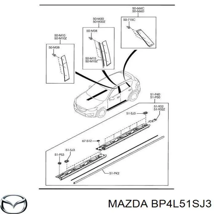  Clip, Tubuladura de sujeción, alféizar de la puerta para Mazda 2 DE