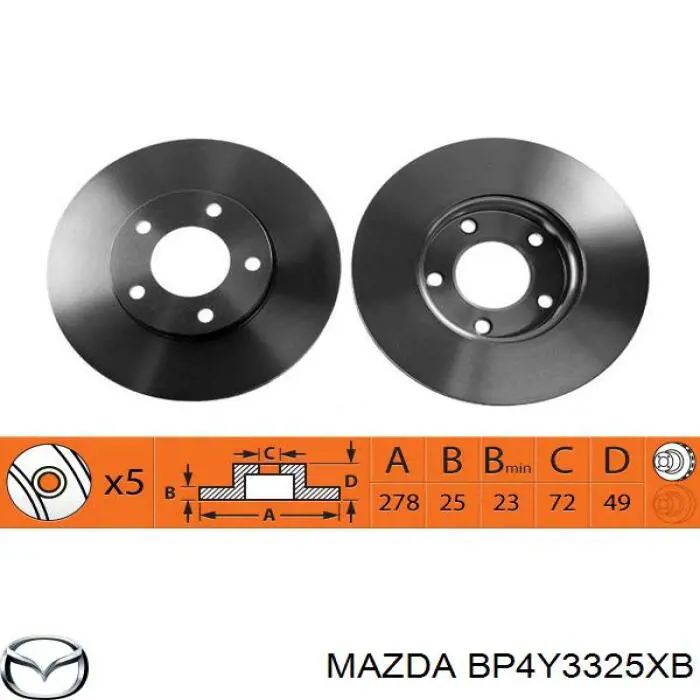 BP4Y3325XB Mazda freno de disco delantero