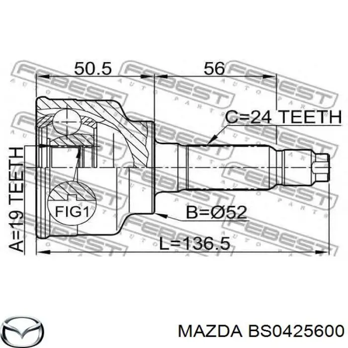 BS0425600 Mazda árbol de transmisión delantero izquierdo