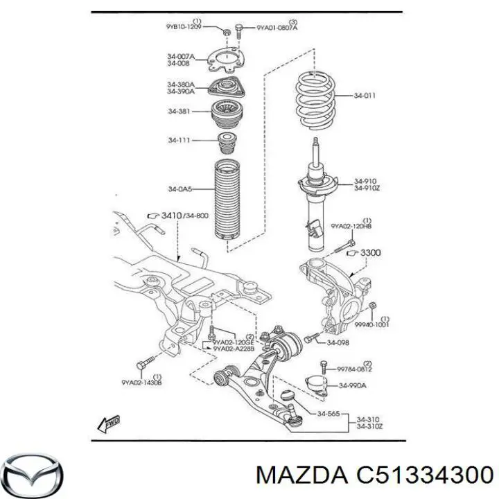 C51334300 Mazda barra oscilante, suspensión de ruedas delantera, inferior derecha