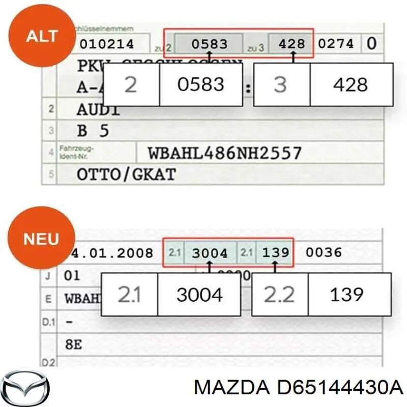 D65144430A Mazda cable de freno de mano trasero derecho/izquierdo