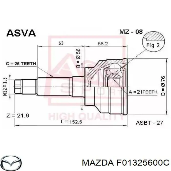 F01325600C Mazda árbol de transmisión delantero izquierdo