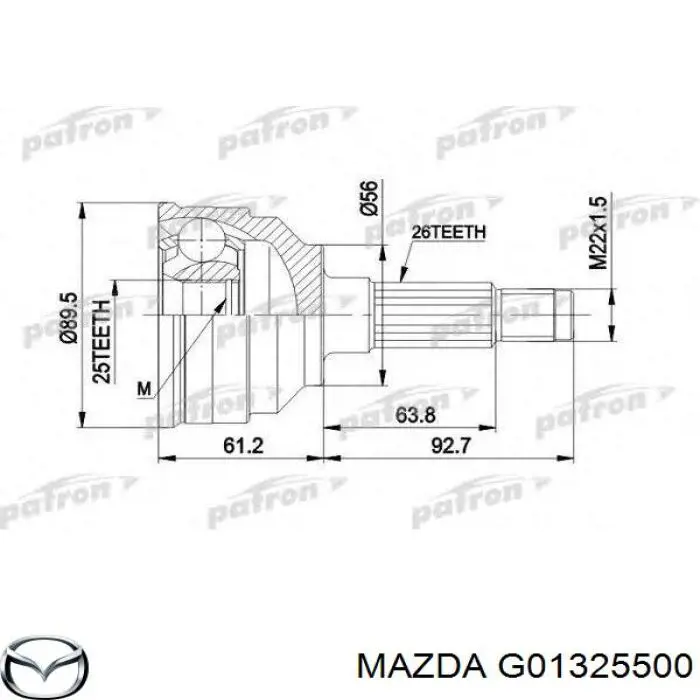 G01325500 Mazda árbol de transmisión delantero derecho