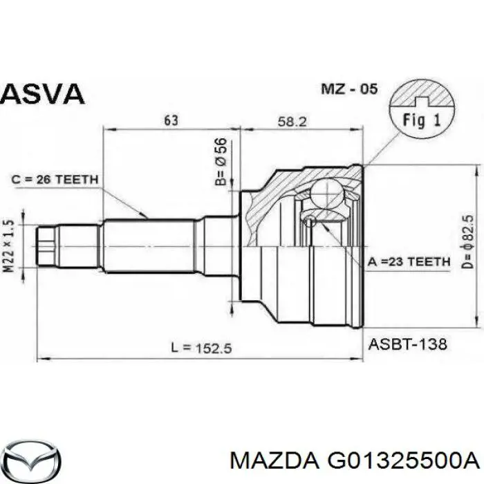 G01325500A Mazda árbol de transmisión delantero derecho