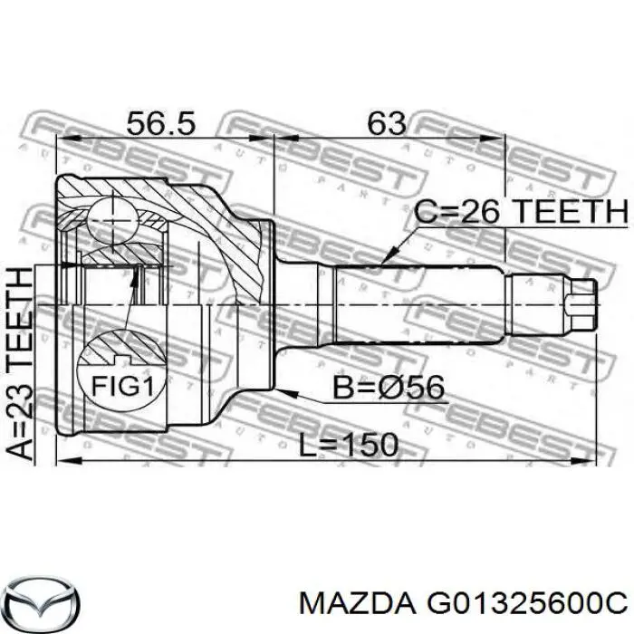 G01325600C Mazda árbol de transmisión delantero izquierdo