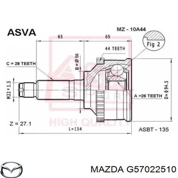 G57022510 Mazda junta homocinética exterior delantera