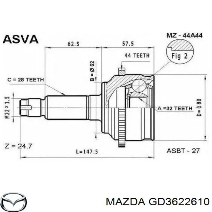 GD3622610 Mazda árbol de transmisión delantero izquierdo