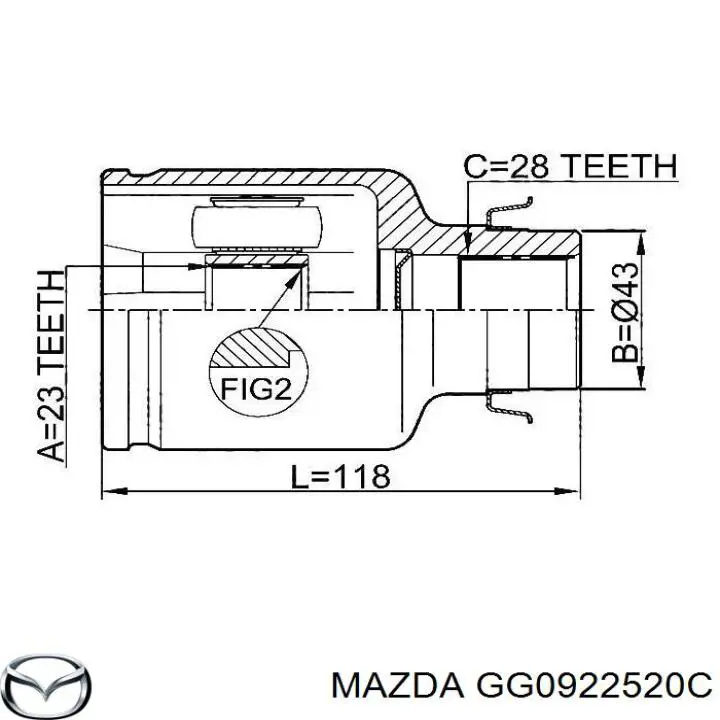 GG0922520C Mazda junta homocinética interior delantera derecha