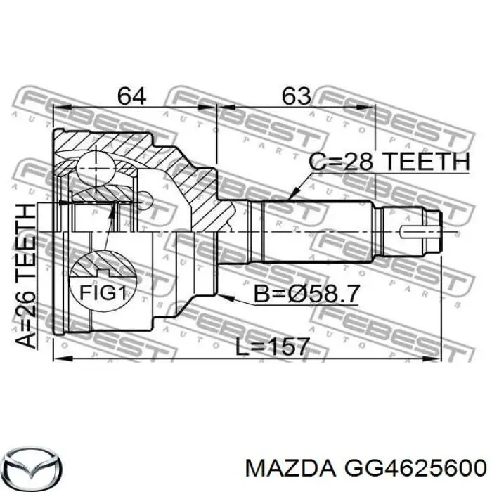 GG4625600C Mazda árbol de transmisión delantero izquierdo