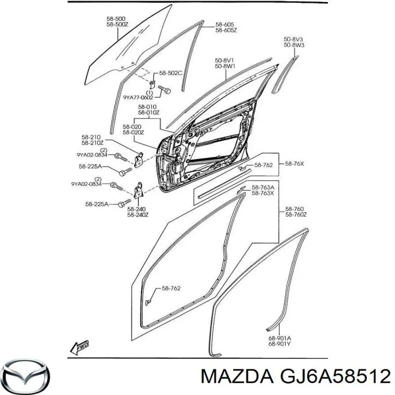  Retenedor de ventana lateral para Mazda CX-7 ER