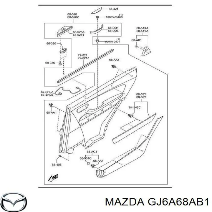 GJ6A68AB1 Mazda clips fijación, revestimiento puerta