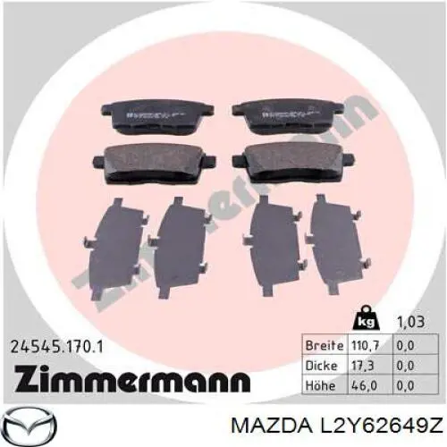 L2Y62649Z Mazda pastillas de freno traseras