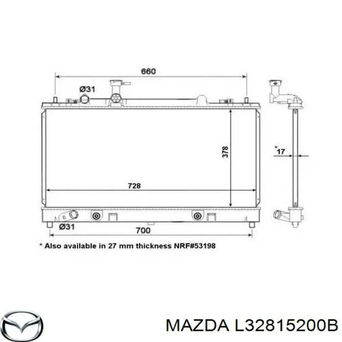 L32815200B Mazda radiador refrigeración del motor