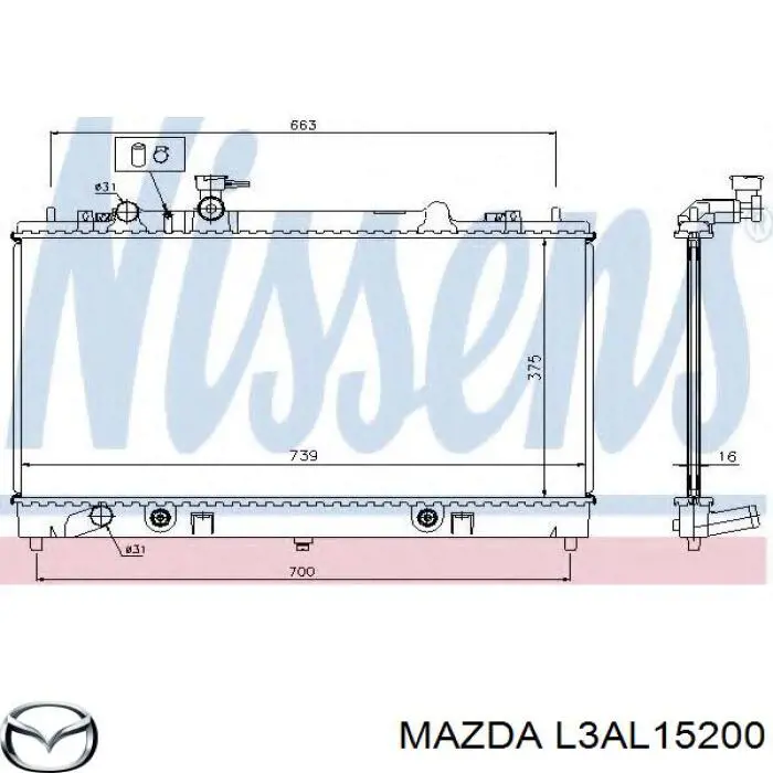 L3AL15200 Mazda radiador refrigeración del motor